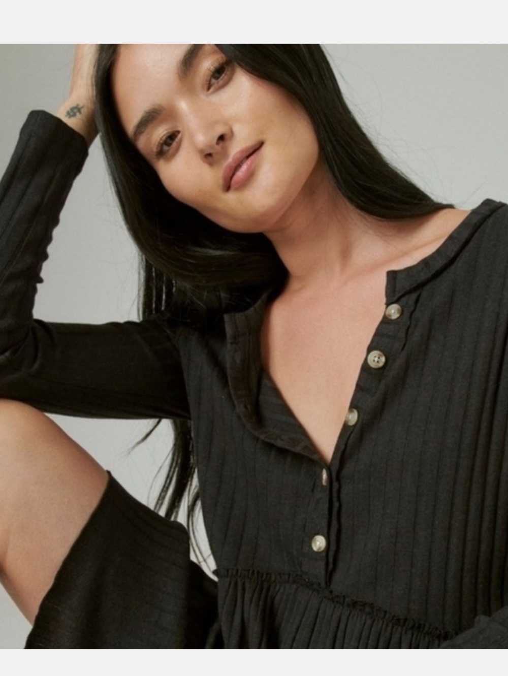 Charcoal Ribbed Button Front Knit Dress - Picture 4 of 11